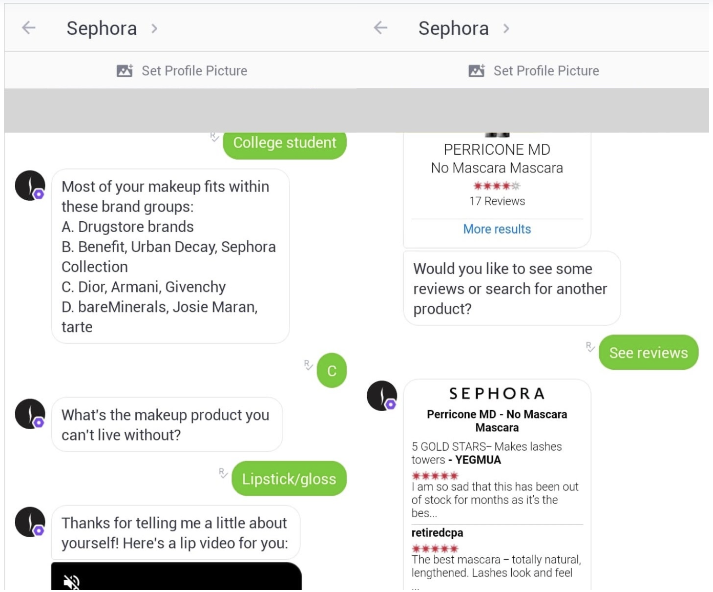 sephora-chatbot-options
