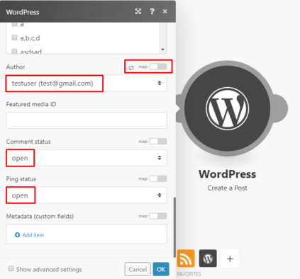 Integromat WordPress module configuration