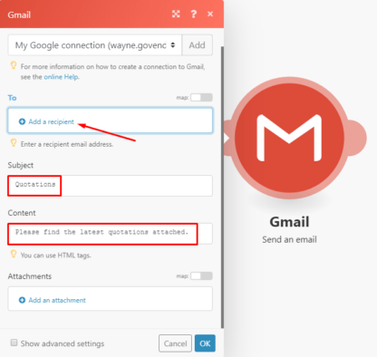 Gmail Integromat module