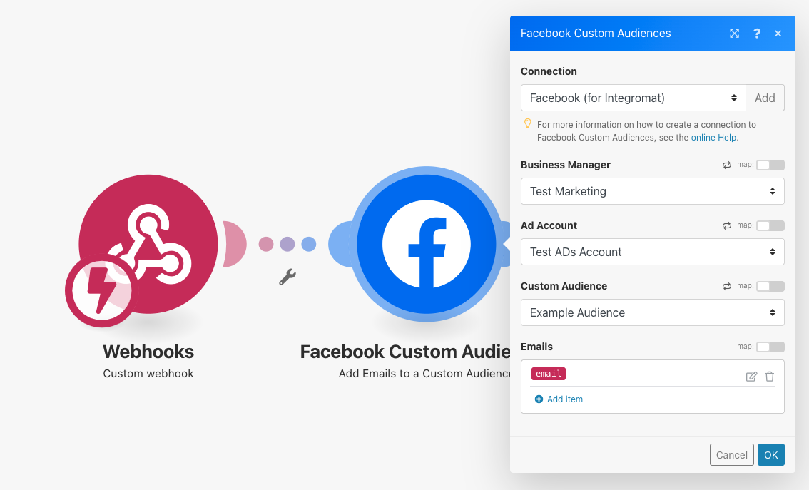 integromat-facebook-custom-audience-module-setup