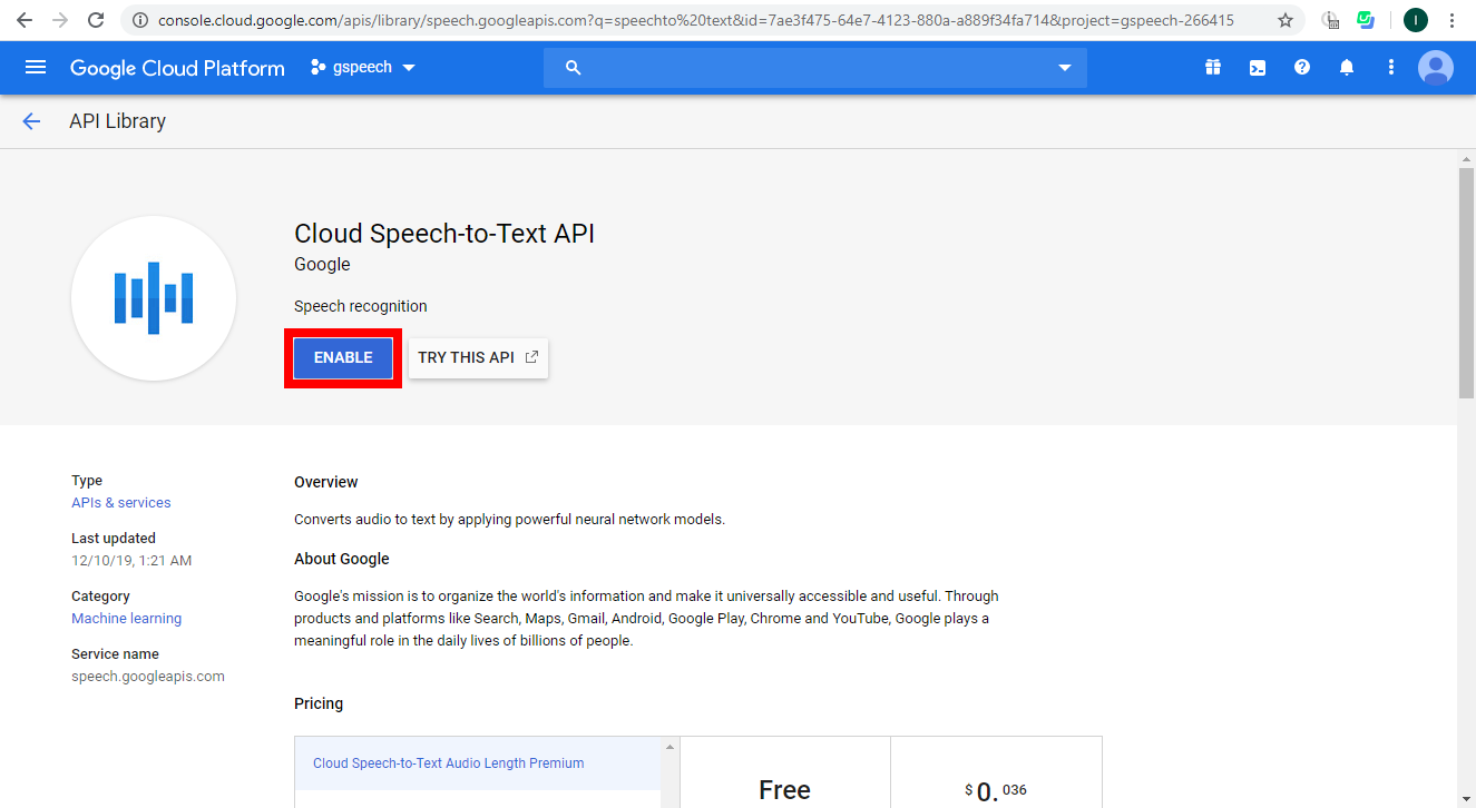 google speech to text api